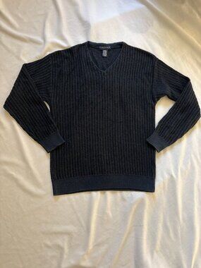 Chereskin Navy Blue V-Neck Ribbed Sweater | Made in Italy | Men's XL